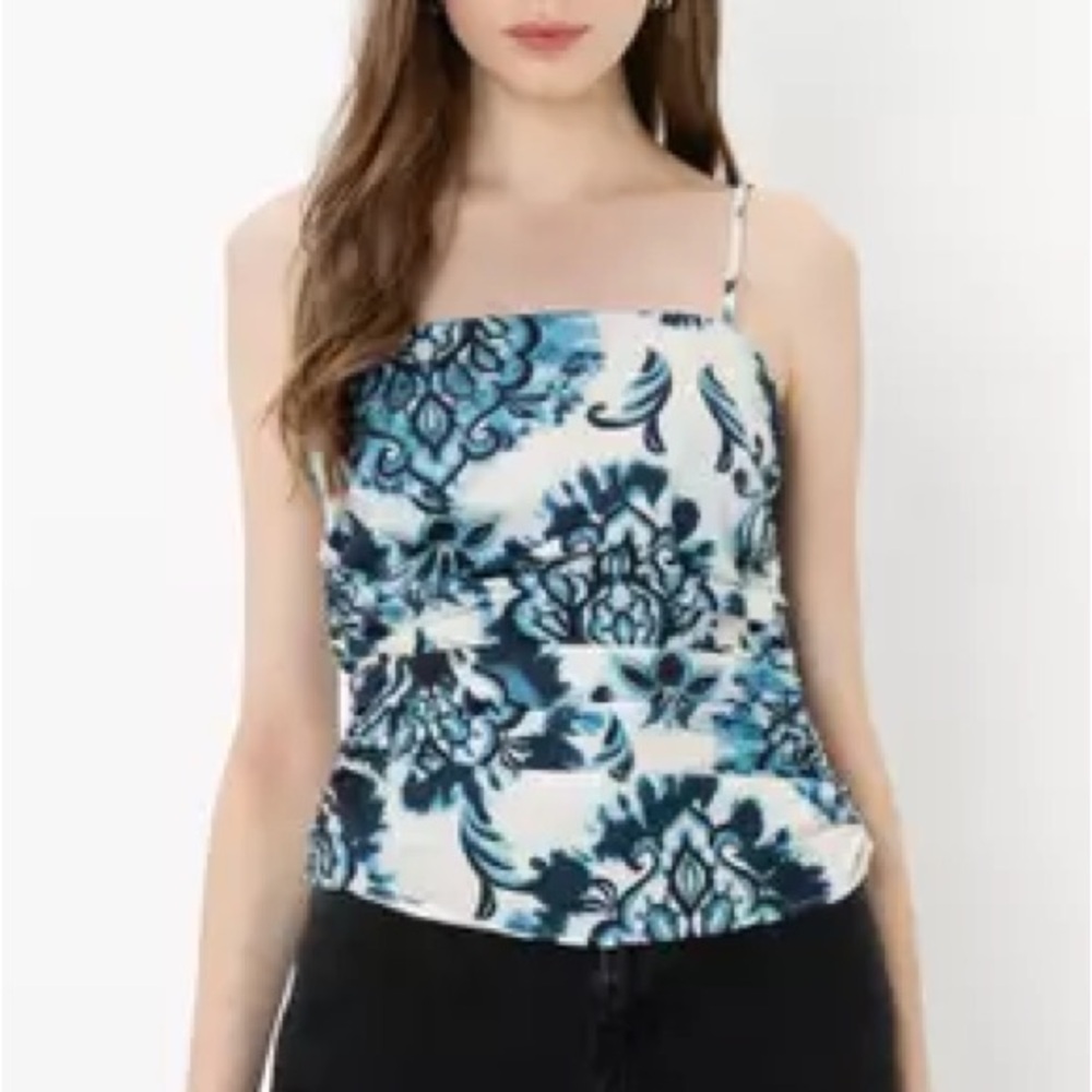 Zara Paisley Square Neck Ruched Tank Top NWT